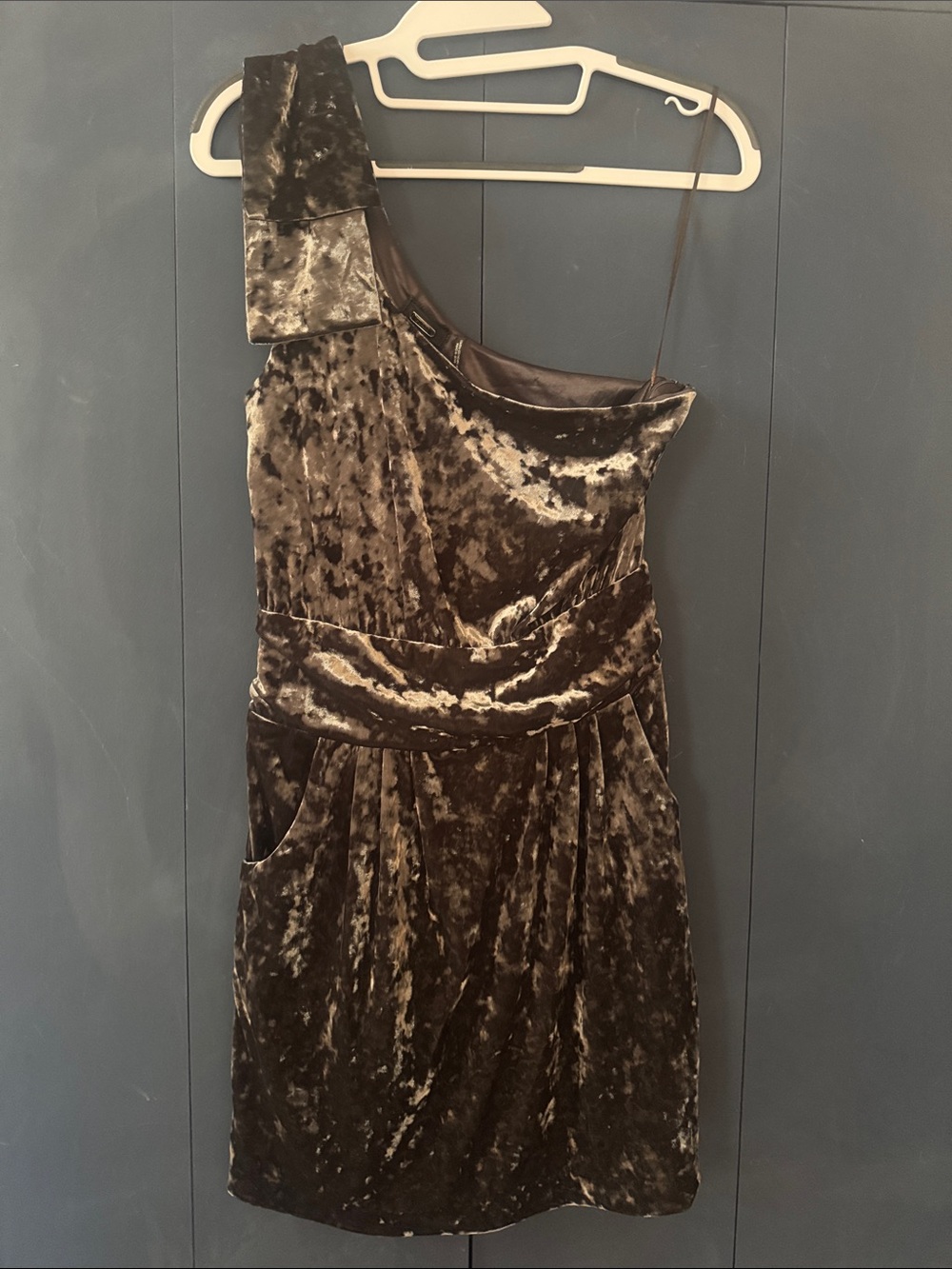Guess One Shoulder Crushed Velvet Mini Dress - Size 7